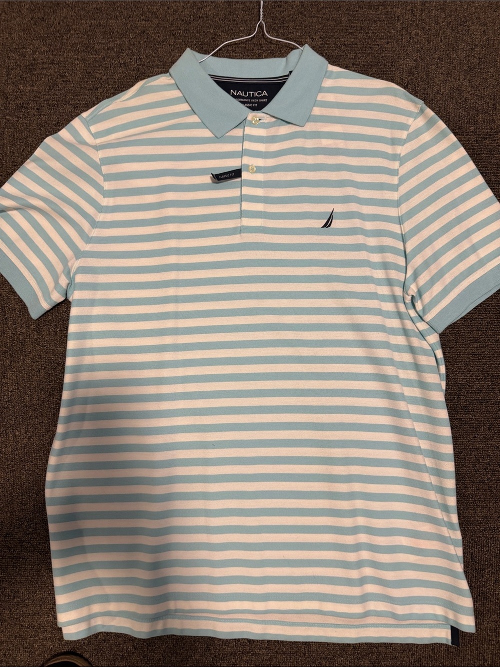 Nautica Men’s Light Blue & White Horizontal Stripe Polo